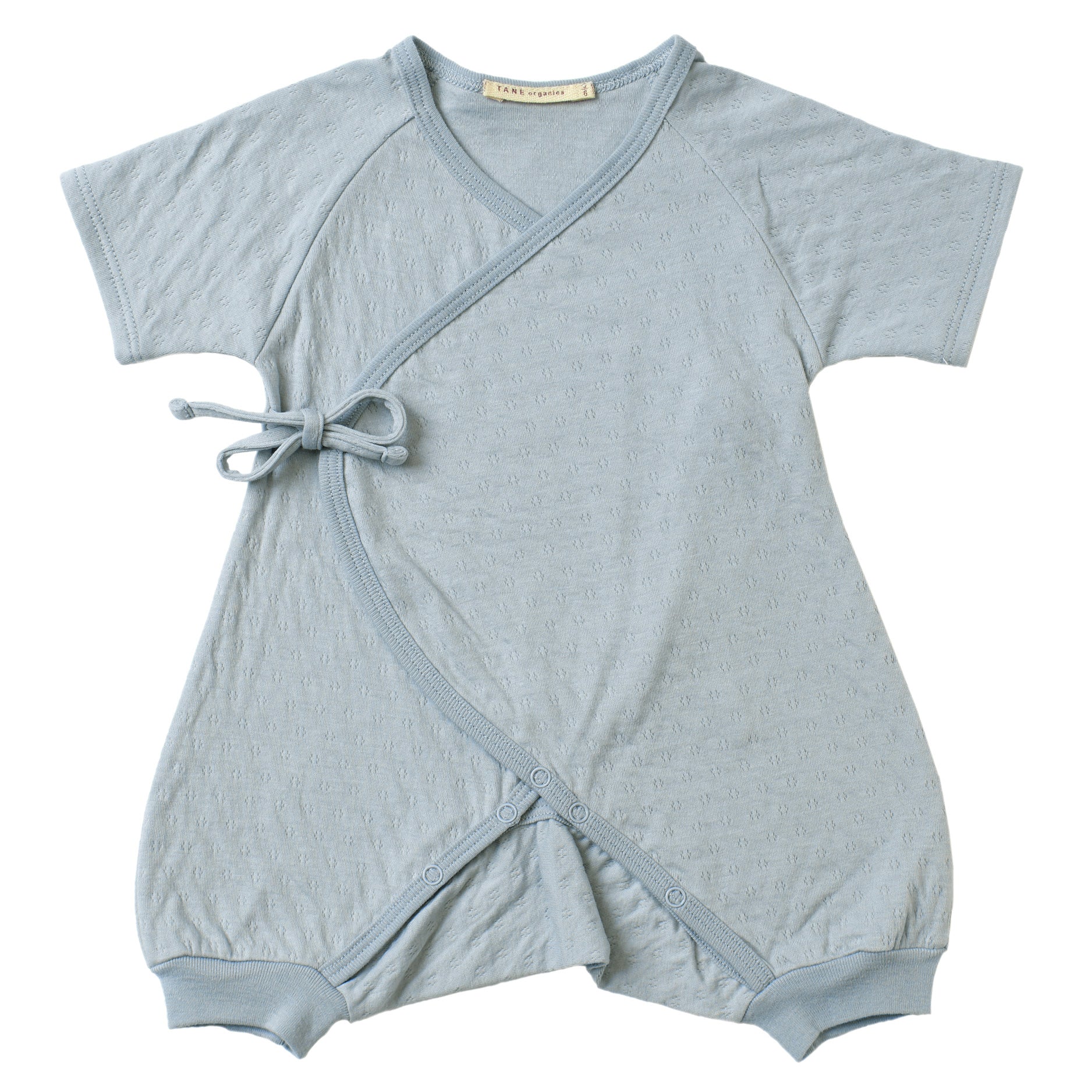 mint color pointelle short sleeved kimono double front wrap onesie with leggings. 100% organic cotton.